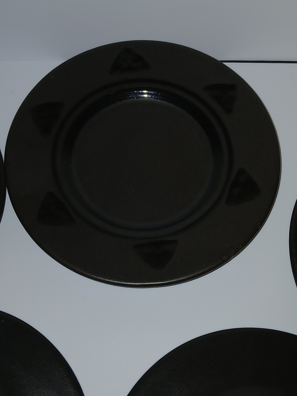 Pfaltzgraff Black Ceramic Saucer with Triangle Motif